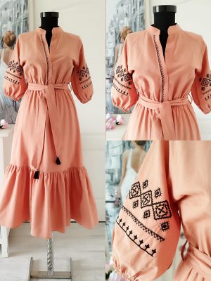 Rochie midi din bumbac cu broderie cusuta