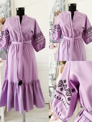 Rochie midi din bumbac cu broderie cusuta
