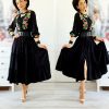 Rochie neagra din vascoza cu broderie cusuta