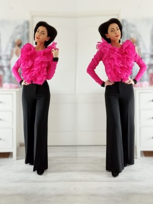 Pulover cu volane ample, model spectaculos, 95% bumbac, mărime unica