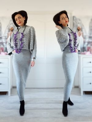 Set alcătuit din pulover și rochie maxi din tricot moale