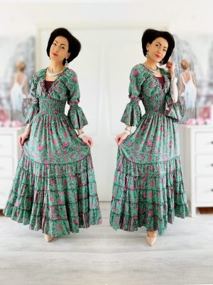 Rochie maxi din matase artificiala si vascoza (70%/30%)