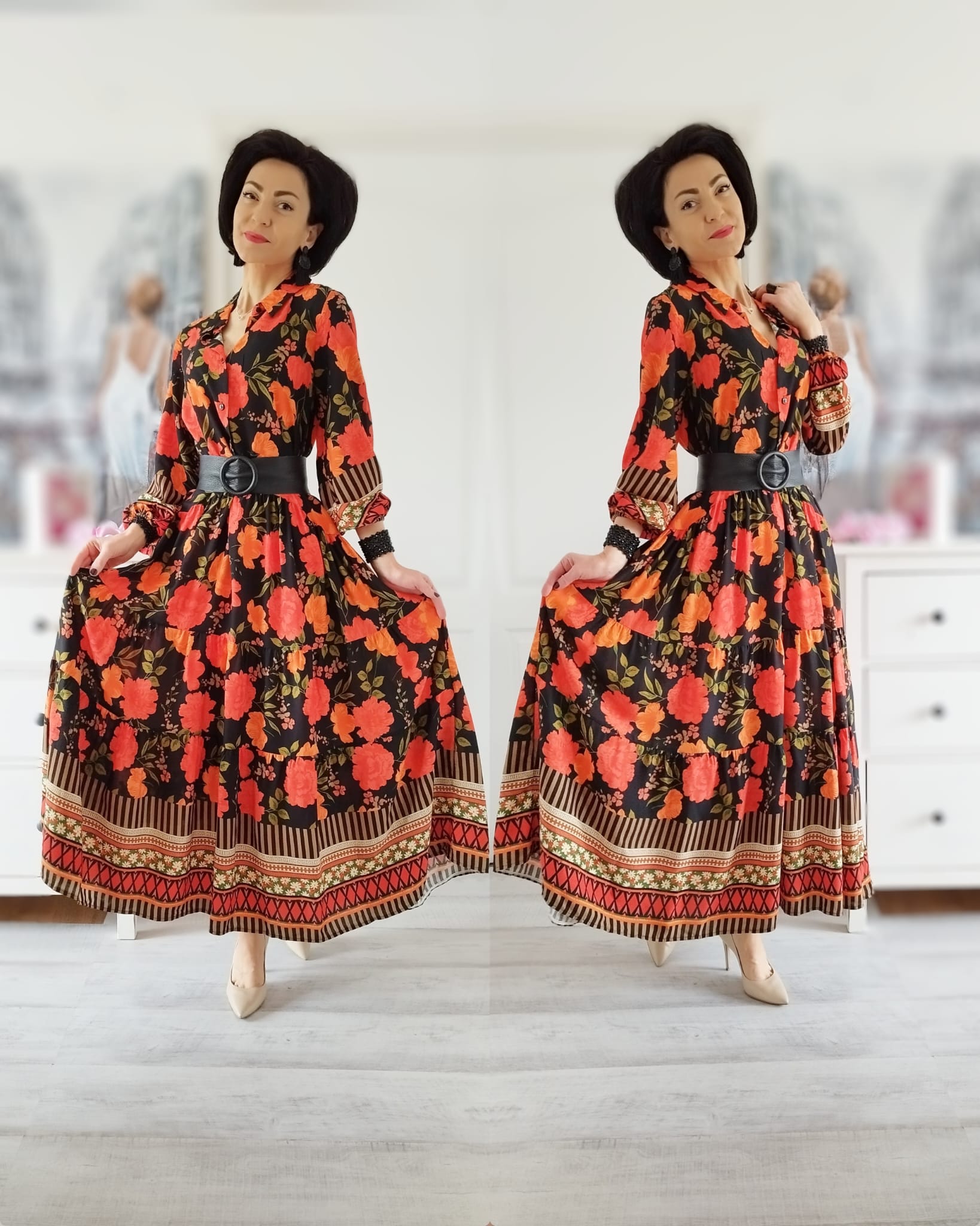 Rochie maxi din vâscoză cu print superb - 1 Rochie maxi din vâscoză cu imprimeu superb