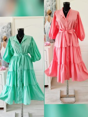 Rochie 80% bumbac 20% vâscoză Green Mint - Peach Fuzz