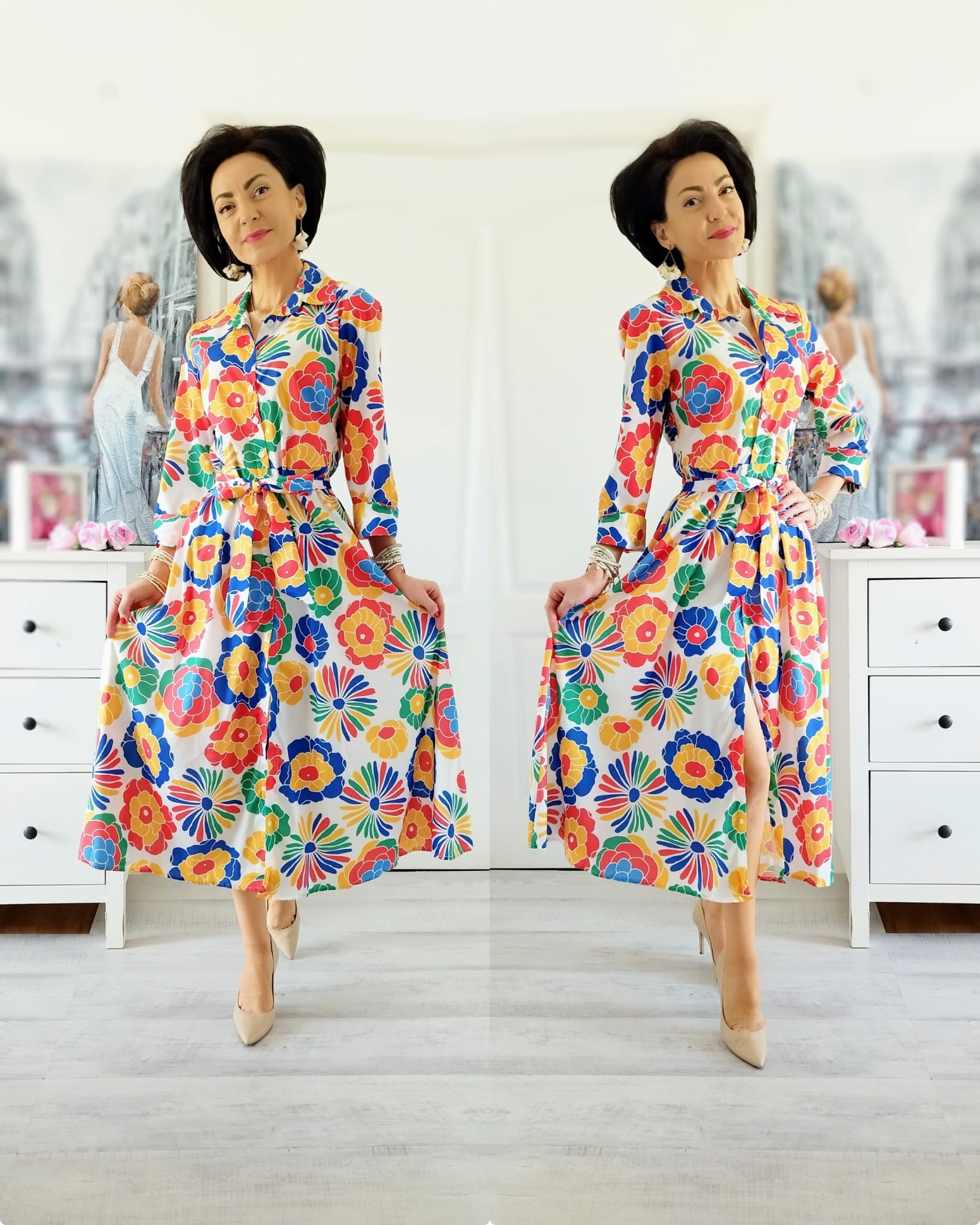 Rochie tip cămașă din bumbac cu elastan - 1 Rochie tip cămașă din bumbac cu elastan